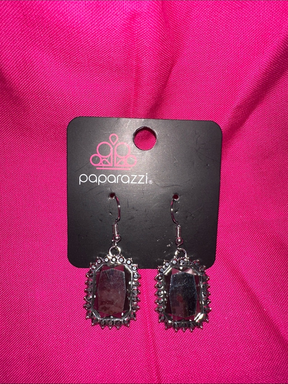 paparazzi Silver Faceted Mirror Drop Earrings with Pink Reflection